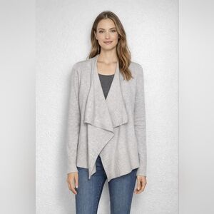 LOFT Size XXS Merino Wool Blend Light Gray Draped Open Cardigan